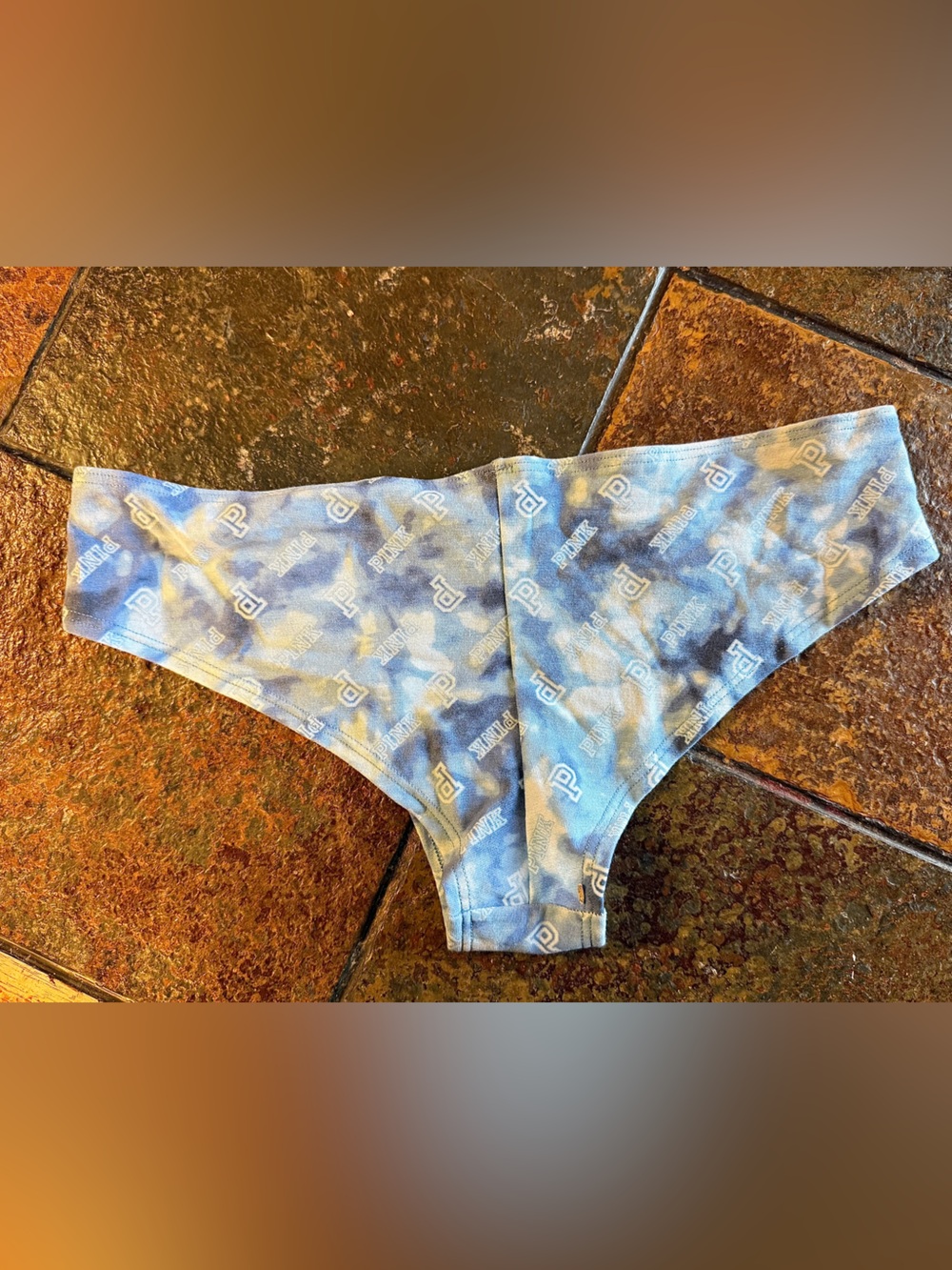 PINK Victoria's Secret Blue Tie-Dye Logo Hipster Panty - Picture 3 of 10